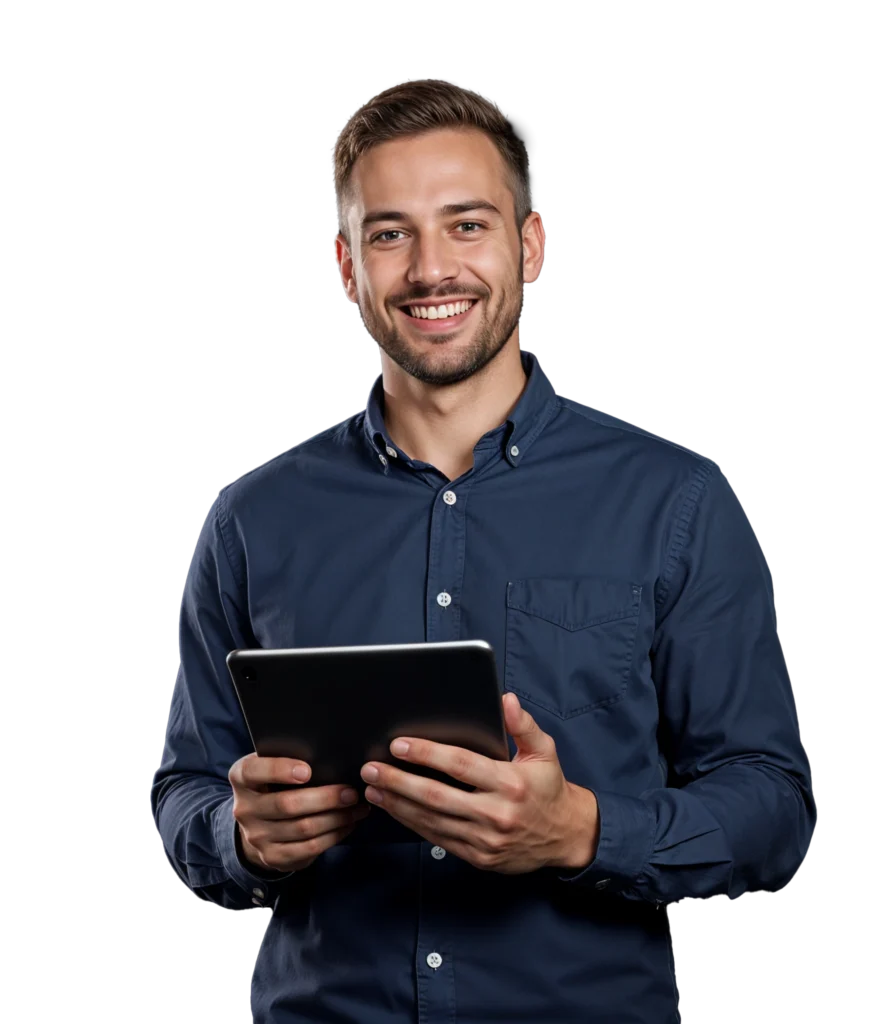 Homem segurando Ipad